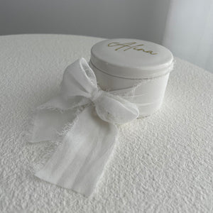 Small Round Trinket Box with Frayed Chiffon Ribbon