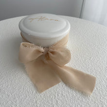 Load image into Gallery viewer, Large Round Trinket Box with Frayed Chiffon ribbon