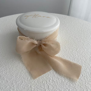 Large Round Trinket Box with Frayed Chiffon ribbon