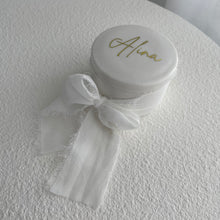 Load image into Gallery viewer, Small Round Trinket Box with Frayed Chiffon Ribbon