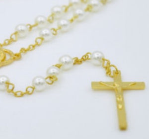 Clear Acrylic Bead Gold Cross Rosary