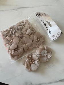 Fabric Flowers With Diamonte & Pearl