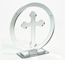 Load image into Gallery viewer, Round Acrylic Cross With Stand - SILVER