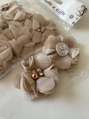 Fabric Flowers With Diamonte & Pearl