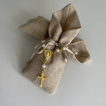 Load image into Gallery viewer, Pearl Gold Rosary - Natural Jute Bag