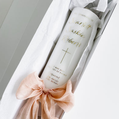 Raw Edge Ribbon Christening Candle