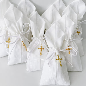 White Pearl Gold Cross Bomboniere