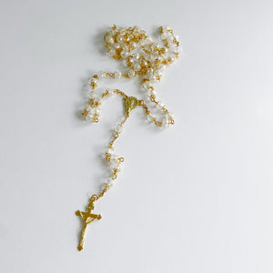 Clear Acrylic Bead Gold Cross Rosary